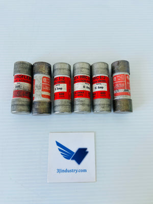 LOT OF 6 JAM15 - 15A - 60HZ 200KA 600VAC HRC I-J  -  AEROFLEX JAM15 FUSE