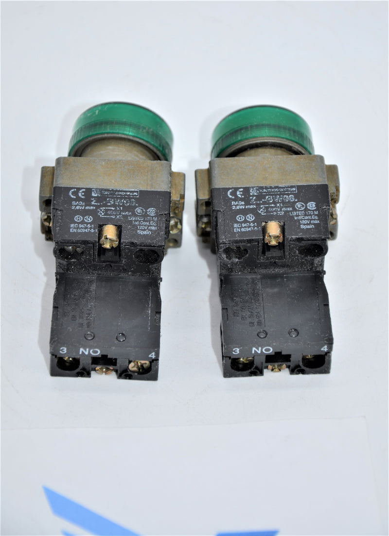 LOT OF 2 - Z BW06 GREEN with ZB2-BE101 - SCHNEIDER ELECTRIC