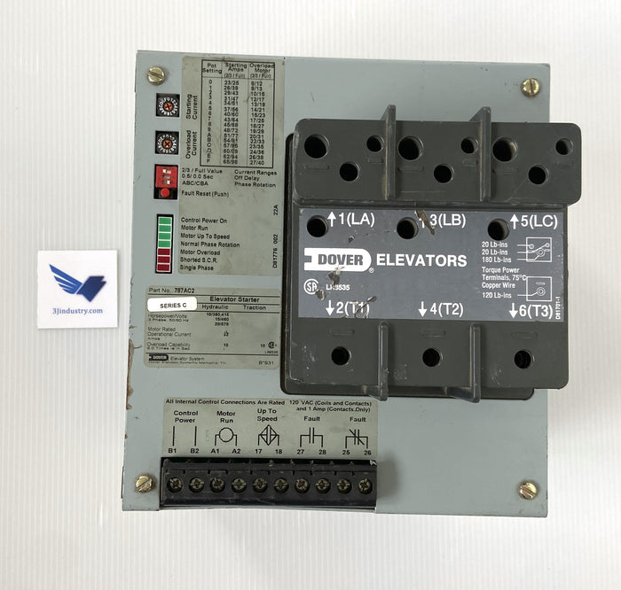 787AC2 - SERIE C - 3 PHASE 50/60HZ 22A - 15/380,415V - 15/460V - 20/575V  -  DOVER ELEVATORS  787AC ELEVATOR STARTER