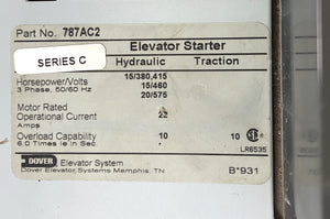 787AC2 - SERIE C - 3 PHASE 50/60HZ 22A - 15/380,415V - 15/460V - 20/575V  -  DOVER ELEVATORS  787AC ELEVATOR STARTER