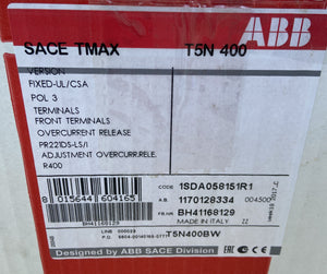 T5N 400 UL/CSA PR221DS-LS/I 400 3P F F - 1SDA058151R1 - 400A - 600VAC - SACE TMAX  -  ABB T5N400 CIRCUIT BREAKER