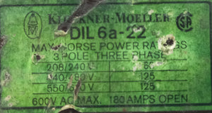 DIL6a-22 600VAC 3 POLE 3 PHASE COIL 550/575VAC  -  KLOCKNER MOELLER DIL6A CONTACTOR