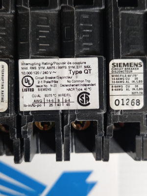 Q1515NC Lot of 4 - Siemens - 15/15A Tandem Circuit Breaker Plug-In 1 Pole - 120V   -  Siemens Q / QT BREAKER