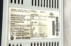 20AE3P9A0AYNNNC0 - 600V - 3HP - 3 PHASE - POWERFLEX70 - 47-63HZ  -  ALLEN BRADLEY 20AE3 AC DRIVE