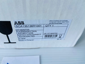 OT160GT03 - 1SCA135136R1001 - 600VAC/250VDC 100A - 160A - 50/60HZ - 12KV - 3 PH  -  ABB OT160G GENERAL PURPOSE SWITCH