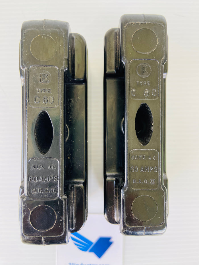 LOT OF 2 C60 - 60A - 600VAC  -  ENGLISH ELECTRIC C60 FUSE HOLDER