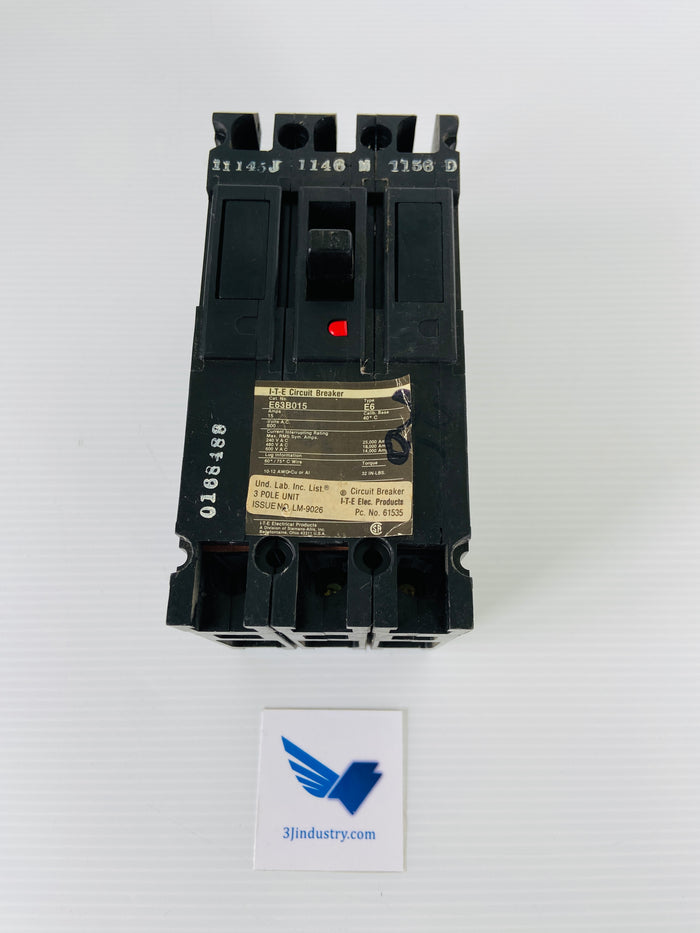 E63B015 TYPE E6 15A 3 POLE 600VAC   -  SIEMENS ITE E63B015 CIRCUIT BREAKER