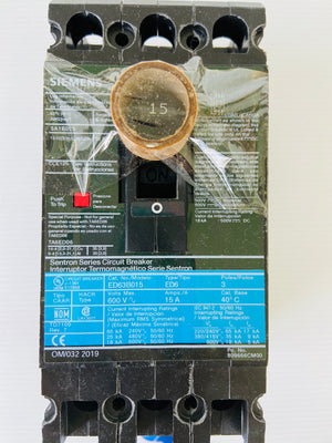 ED63B015 3P 15A 600V 25KA@480V ED6  -  SIEMENS ED63B015 CIRCUIT BREAKER