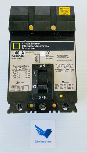 FA36040 - 40A - 600VAC - 40C - 3 POLE  -  SCHNEIDER SQUARE D FA36040 CIRCUIT BREAKER