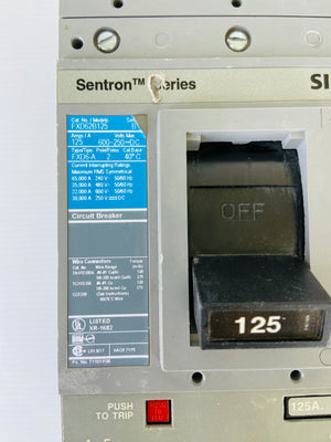 FXD62B125 125A SER B 2 POLE 40C 600VAC SENTRON  -  SIEMENS FXD62B125 CIRCUIT BREAKER