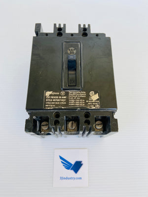 FB3030 - 3 POLE - 600VAC 30A 40C LINE PHASE BARRIER BROKEN  -  WESTINGHOUSE FB3030 CIRCUIT BREAKER