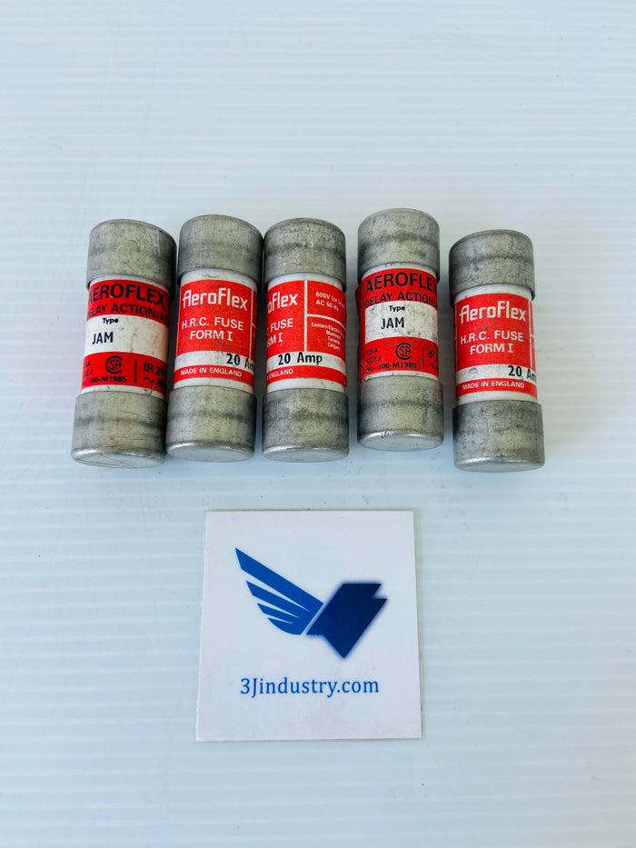 LOT OF 5 JAM20 - 20A - 60HZ 200KA 600VAC HRC I-J  -  AEROFLEX JAM20 FUSE