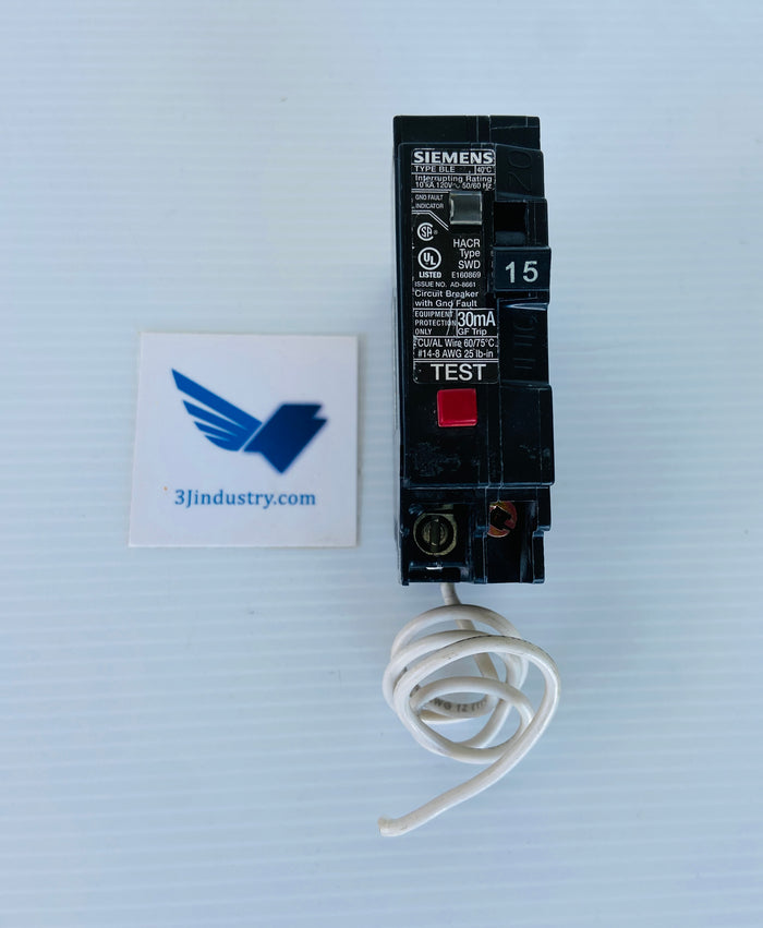 BE115H - 15A - 30MA - 120VAC - 1 POLE  -  SIEMENS BE115H BREAKER