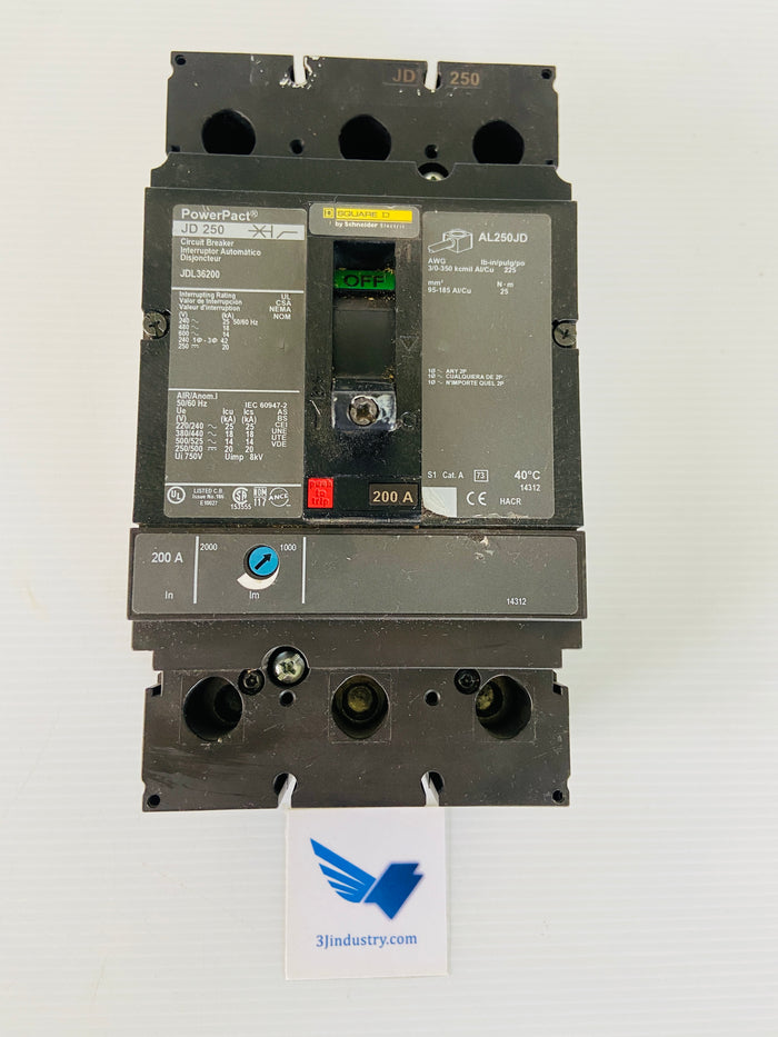 JD 250 - 200A - JDL36200 - 600V  -  SQUARE D SCHNEIDER ELECTRIC JD250 BREAKER