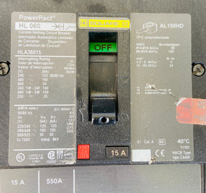 HLA36015 - HL060 POWERPACT 15A 550A 220/240V 125KA 50/60HZ  -  SQUARE D SCHNEIDER ELECTRIC HL 060 BREAKER