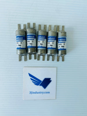 LOT OF 5 - MS 3 - 3A - 600V TYPE HRCI-CA  -  GOULD SHAWMUT MS3 FUSE
