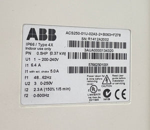 ACS250-01U-024 3-2+B063+F278  -  ABB ACS250 Drive / VFD