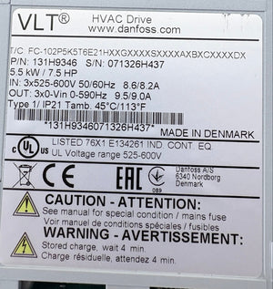 Danfoss VLT HVAC Drive - FC - 102 Series - P/N 131H9346