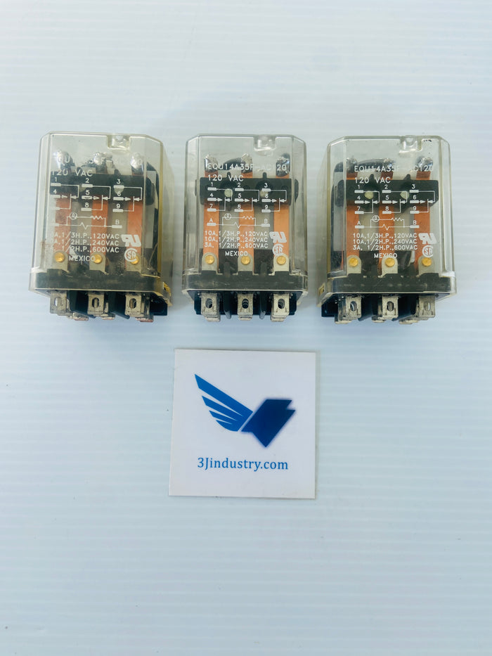 LOT OF 3 - EQU14A35F-AC120 - 120VAC - 10A  -  EQUIPTEX EQU14A35FAC120 RELAY