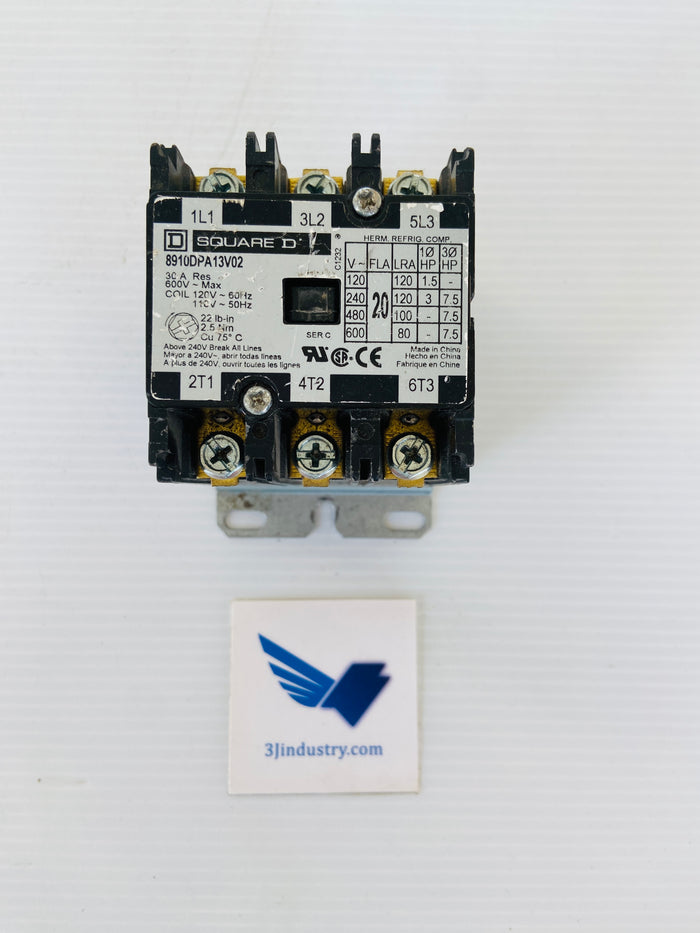8910DPA13V02 - 30A - 600V COIL 110/120V 50/60HZ  -  SQUARE D 8910DPA13V02 CONTACTOR