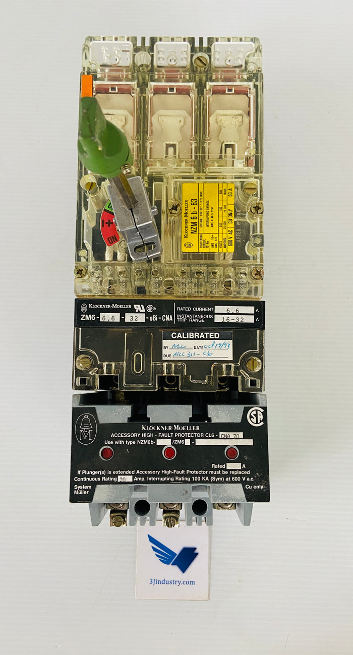 NZM6B-63/ZM6-6.6-32-OBI-CNA - 63A - 600V - 6,6A - 16-32A  -  KLOCKNER MOELLER NZM6B63ZM66632OBICNA BREAKER