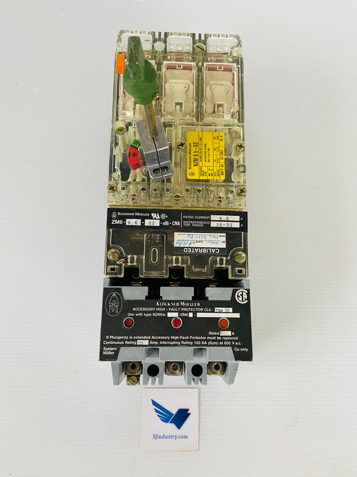 NZM6B-63/ZM6-6.6-32-OBI-CNA - 63A - 600V - 6,6A - 16-32A - LINE PHASE BARRIER BROKEN  -  KLOCKNER MOELLER NZM6B63ZM66632OBICNA BREAKER