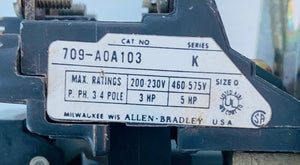 70A81 - 709-AOA-103 - 3/5 HP MAX - SIZE 0 - 20/575VAC - 50/60HZ  -  ALLEN-BRADLEY 709AOA103 STARTER