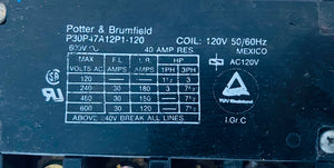 P30P47A12P1-120 - PHASE BARRIER BROKEN - 120VAC - 30A  -  POTTER & BRUMFIELD P30 CONTACTOR