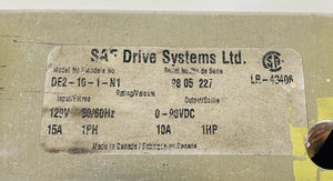 DE2-10-1-N1 - 10A - 1HP - 120V- 50/60HZ- 1 PHASE - 0-90VDC  -  SAF DE2 Drive