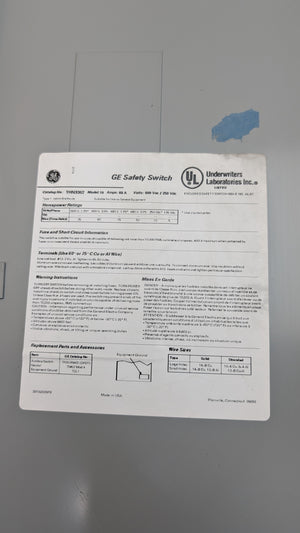 THN3362 NP1578000B - GE Electrical Power Distribution Non-Fusible Safety Disconnect Switch