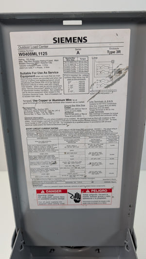 W0408ML1125 Series A - Siemens Load Center Main Lug