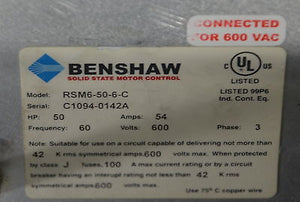 RSM6-50-6-C RSM 6-50-6-C  RSM6506C  RSM6-50-575-C  50HP 600VAC BENSHAW SOFTSTART