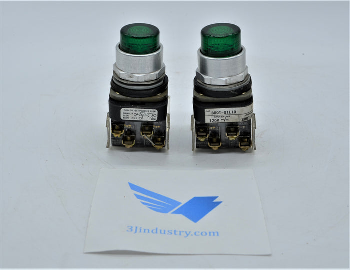 LOT OF 2 - 800TQTL10G - GREEN  -  Allen Bradley 800T PUSH BUTTON