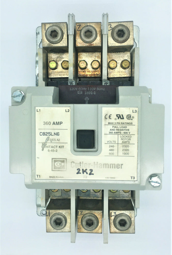 C825LN6 Magnetic Contactor 3PH 360A 120V Coil Series A2  -  Cutler Hammer C825 Contactor