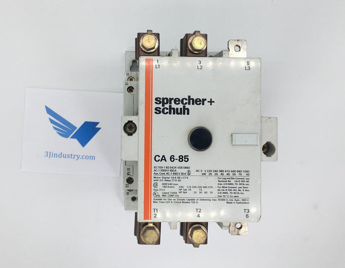 CA6-85, 3 POLE CONTACTOR W/ 1 CA6-P - AC-1 1000V 160A - 660 VAC MAX  -  SPRECHER + SCHUH CA6-85 Motor Starter