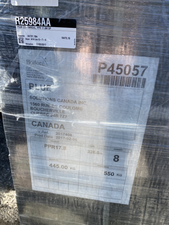 PPR 17.8M DP - PPR17.8 - P45057 - LAIZE 326.0 - R25984AA  -  Bollore PPR17.8 FILM CO-ENROUL